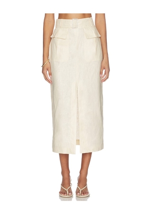 MATTHEW BRUCH Cargo Midi Skirt in Cream. Size 0. Also in 2, 4, 6.