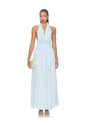 MORE TO COME Athena Drape Maxi Dress in Baby Blue. Size XXS. Also in XS, S, M, L, XL.