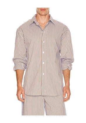 KROST Long Striped Shirt in Brown. Size S. Also in M, L, XL/1X.