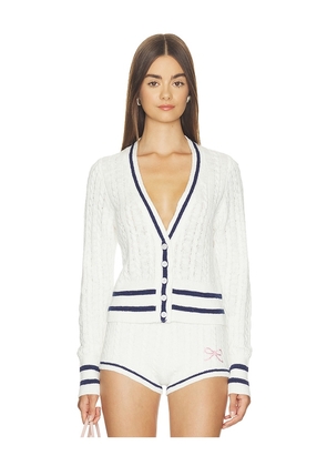 LoveShackFancy Evabella Cardigan in Ivory. Size XS. Also in S, M, L, XL.