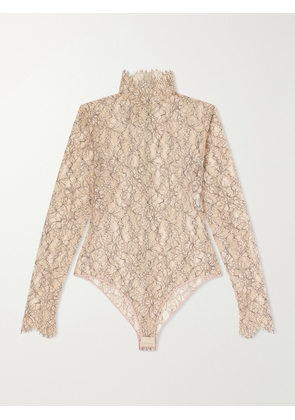 Valentino Garavani - Scalloped Lace Jersey Bodysuit - Neutrals - xx small,x small,small,medium,large