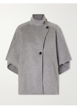 Max Mara - Buckled Leather-trimmed Cashmere Cape - Gray - One size