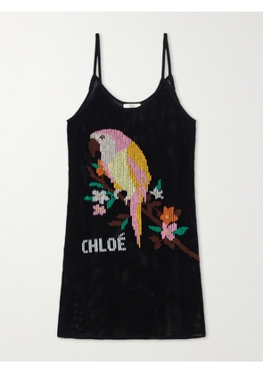 Chloé - Embroidered Crocheted Cotton Mini Dress - Black - x small,small,medium,large