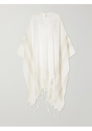 Brunello Cucinelli - Fringed Broderie Anglaise-trimmed Linen Poncho - White - One size