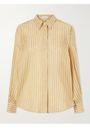 Brunello Cucinelli - Bead-embellished Striped Linen And Silk-blend Shirt - Yellow - xx small,x small,small,medium,large,x large