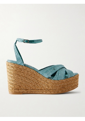 Jimmy Choo - Korra 100 Raffia Platform Wedge Sandals - Blue - IT35,IT36,IT36.5,IT37,IT37.5,IT38,IT38.5,IT39,IT39.5,IT40,IT40.5,IT41,IT41.5,IT42