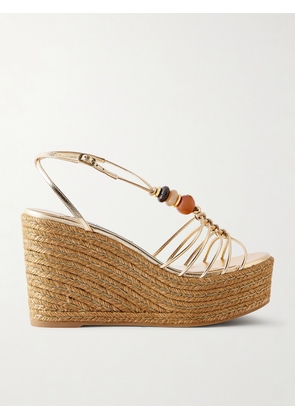 Jimmy Choo - Lemi 100 Embellished Metallic-leather Platform Wedge Sandals - Gold - IT35,IT36,IT36.5,IT37,IT37.5,IT38,IT38.5,IT39,IT39.5,IT40,IT40.5,IT41,IT41.5,IT42