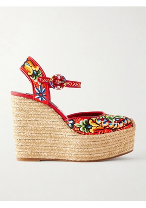 Dolce & Gabbana - Printed Leather-trimmed Canvas Wedge Sandals - Multi - IT35,IT36,IT37,IT38,IT39,IT40,IT41