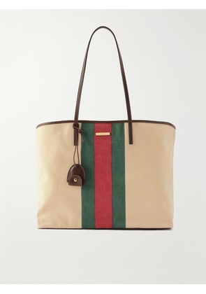 Gucci - Web-print Leather-trimmed Canvas Tote - Neutrals - One size