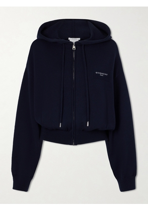 Givenchy - Logo-embroidered Wool And Cotton-blend Zip-up Hoodie - Blue - x small,small,medium