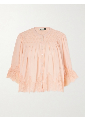 RIXO - Erika Shirred Lace-trimmed Cotton-voile Blouse - Orange - UK 6,UK 8,UK 10,UK 12,UK 14,UK 16,UK 18,UK 20