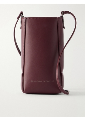 Brunello Cucinelli - Bead-embellished Leather Pouch - Burgundy - One size