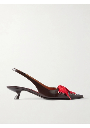 Marni - Kat Lace-up Leather Slingback Pumps - Brown - IT37.5,IT38.5,IT39.5