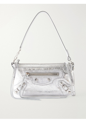 Balenciaga - Le City Pouch On A Strap Embellished Crinkled-leather Shoulder Bag - Silver - One size