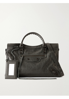 Balenciaga - Le City Medium Embellished Crinkled-leather Shoulder Bag - Gray - One size