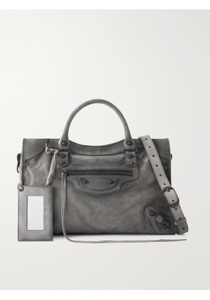 Balenciaga - Le City Medium Embellished Suede Shoulder Bag - Gray - One size