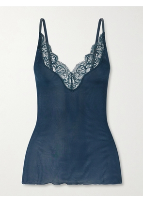 SAINT LAURENT - Lace-trimmed Ribbed Silk-jersey Tank - Green - x small,small,medium,large
