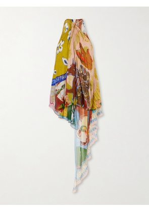 ALÉMAIS - Mlak Asymmetrical Printed Organza Halterneck Tank - Yellow - UK 4,UK 6,UK 8,UK 10,UK 12,UK 14