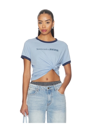 The Laundry Room Momma Needs A Beer Perfect Ringer Tee in Baby Blue. Size XS. Also in S, M, L, XL.