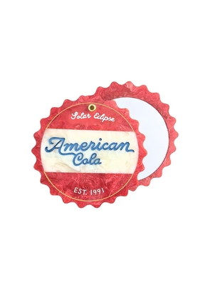Solar Eclipse Hand-Painted American Cola Compact Mirror in Red.