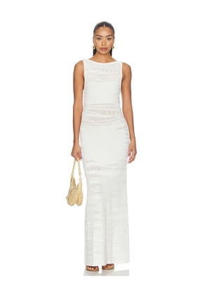 SEVEN WONDERS Wrenley Open Back Knit Maxi Dress in White. Size XS. Also in L, M, S, XL.