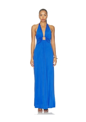 ROAME. Sawyer Cupro Halter Dress in Blue. Size XS. Also in L, M, S.