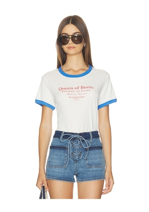 The Laundry Room Queen Of Beers Perfect Ringer Tee in White. Size XS. Also in S, M, L, XL.