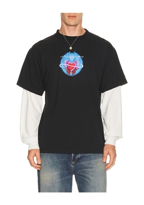 Philcos Journey Pink Heart Layered Tee in Black. Size S. Also in M, L, XL/1X.