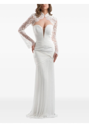 IMROSKA Crystal Forest pleated draped-bodice gown - White