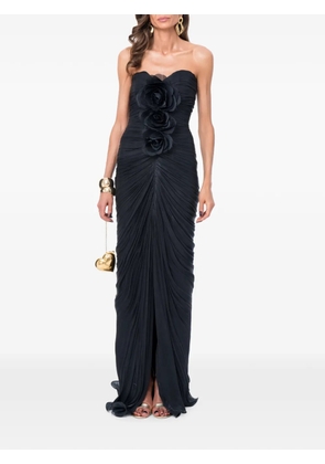 Ana Radu floral-appliqué ruched maxi dress - Black