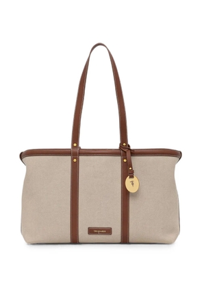 Trussardi Elba leather-trim canvas tote bag - Neutrals