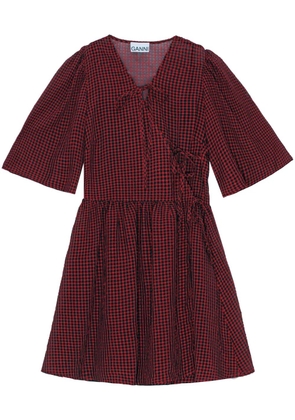 GANNI gingham-print mini wrap dress - Red