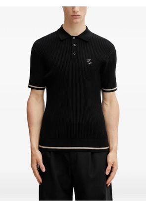 Filling Pieces ribbed-knit logo-embroidered polo shirt - Black