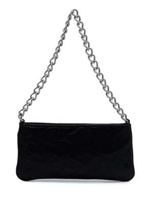 CHANEL Pre-Owned 2003-2004 Embossed Satin Camellia Chain Pochette handbag - Black