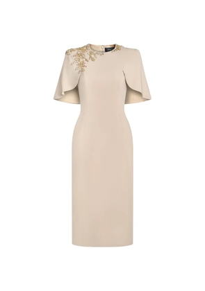 Jenny Packham Juniper crystal-embellished cape-sleeve dress - Neutrals