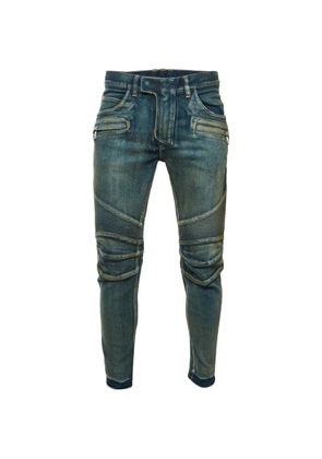 Balmain Pre-Owned distressed ribbed jeans - Blue