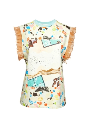 Louis Vuitton Pre-Owned abstract-print plissé-trim T-shirt - Neutrals