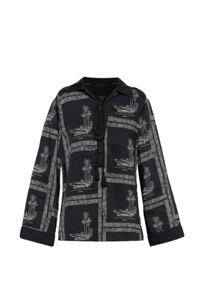 AllSaints Lettie palm-print tassel-detail blouse - Black