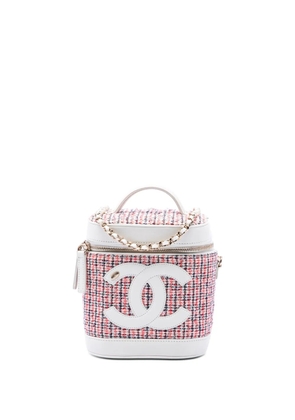 CHANEL Pre-Owned 2019 Tweed and Lambskin Vanity Cosmetic Case satchel - White