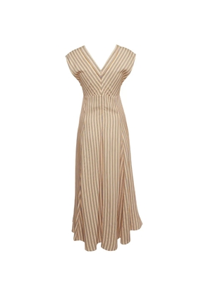 SANDRO striped ruched midi dress - Neutrals