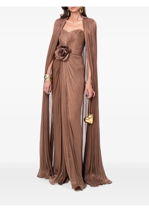 Ana Radu floral-detail pleated maxi dress - Brown