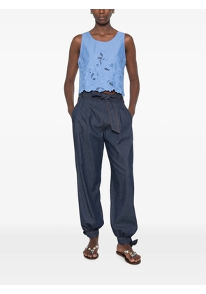 Ermanno Scervino floral-embroidered scalloped-hem top - Blue