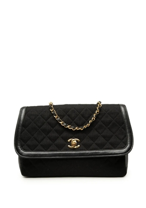 CHANEL Pre-Owned 1989-1991 CC Quilted Jersey and Lambskin Trimmed Single Flap crossbody bag - Black