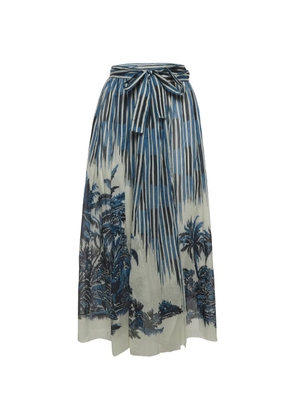 Christian Dior Pre-Owned palm tree-print wrap midi skirt - Blue