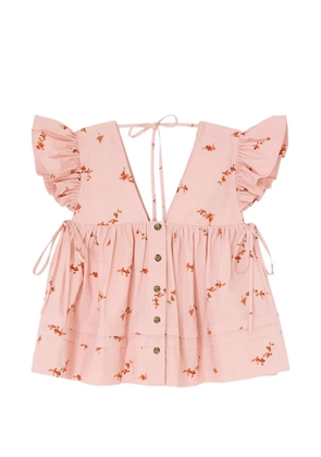 GANNI floral-print ruffled blouse - Pink