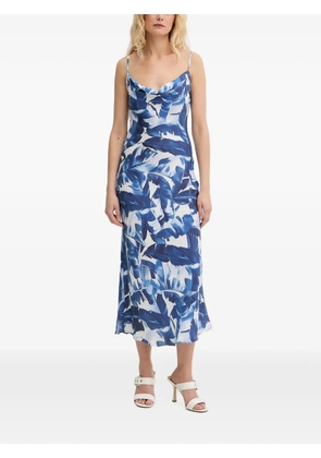 GUESS USA leaf-print cowl-neck midi dress - Blue