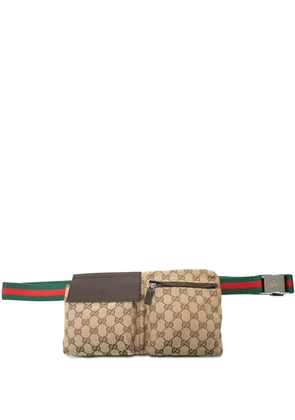 Gucci Pre-Owned 2000-2015 GG Canvas Web Double Pocket belt bag - Neutrals