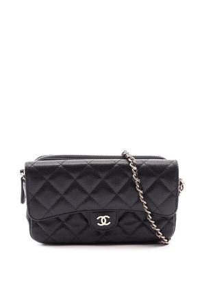 CHANEL Pre-Owned 2021-2026 CC Quilted Caviar Flap Phone Holder With Chain crossbody bag - Black