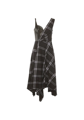 Alexander McQueen Pre-Owned check-pattern leather-trim midi dress - Black