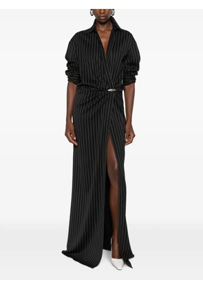 DONDUP pinstripe-pattern wrap-style maxi dress - Black